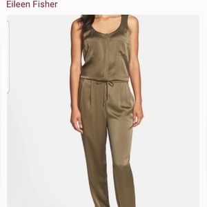Eileen Fisher silk jumpsuit new green large